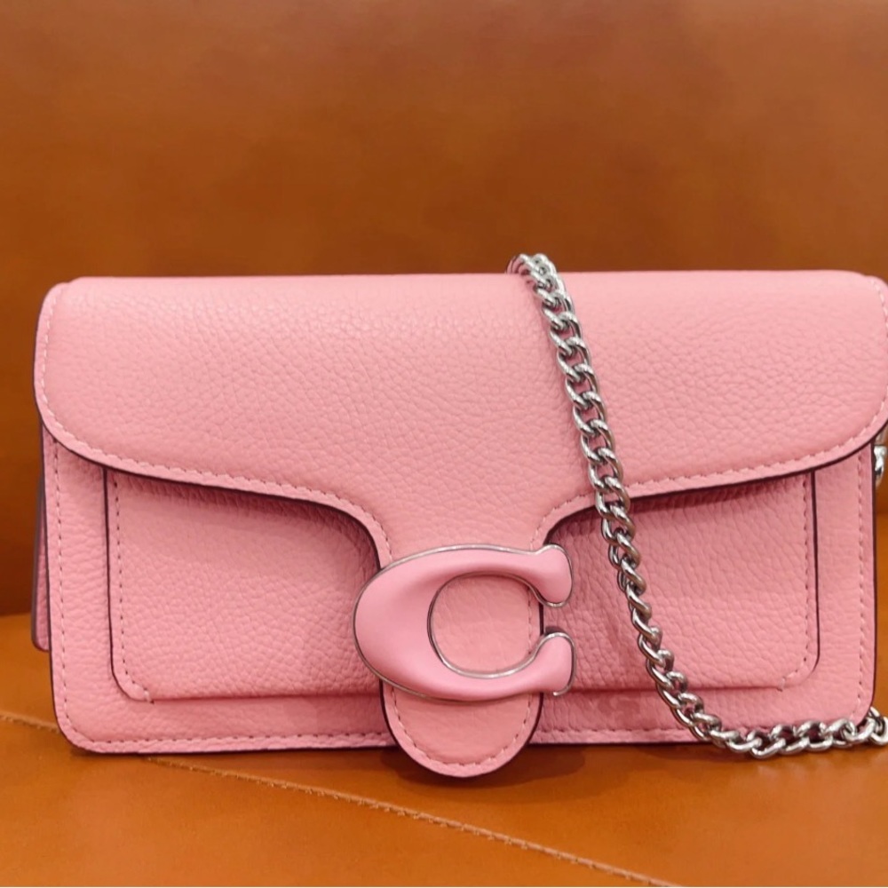 Coach Tabby Chain Clutch Polished Pebble Leather/Silver/Vivid Pink - Picture 6 of 10